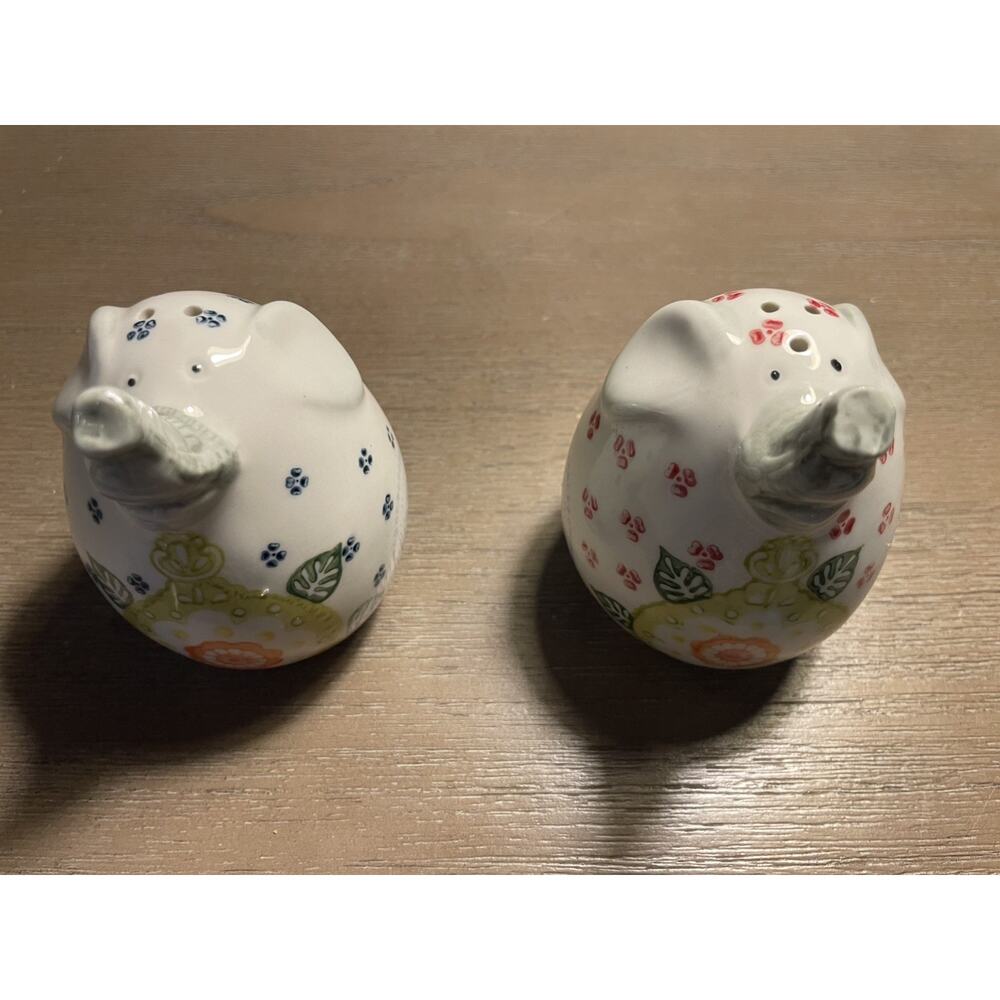 Vintage Pier 1 Imports Elephant Ceramic Floral Salt & Pepper Shakers Mandala 4”